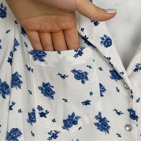 Sézane Aurora Mini Dress in Roses Bleues Floral Long Sleeve Prairie - Picture 5 of 15